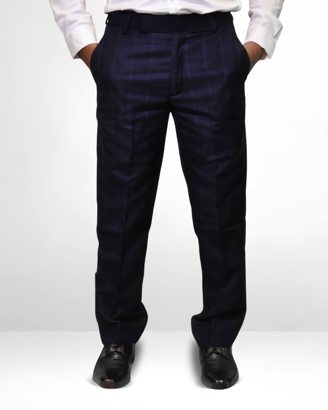 Bodyfuelz Navy Blue Checks Formal Trousers