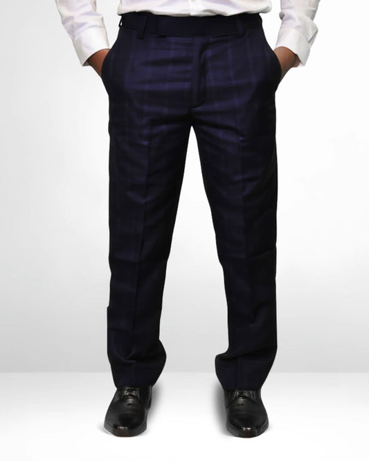 Bodyfuelz Navy Blue Checks Formal Trousers