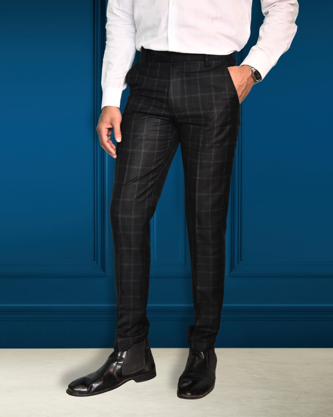 Bodyfuelz Charcoal Grey Checks Formal Trousers