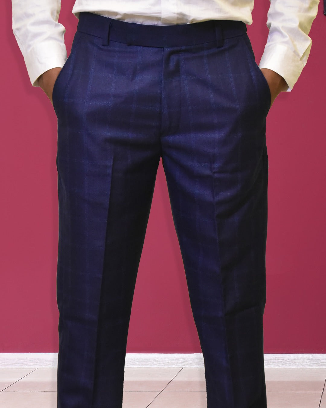 Bodyfuelz Midnight Blue Checks Formal Trousers