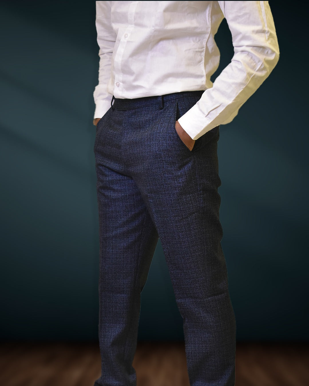Bodyfuelz Steel Blue Checks Formal Trousers