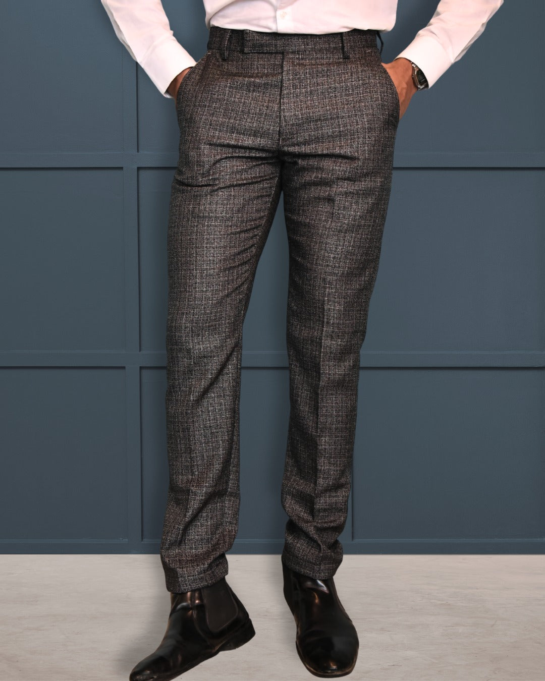 Bodyfuelz Storm Grey Checks Formal Trousers