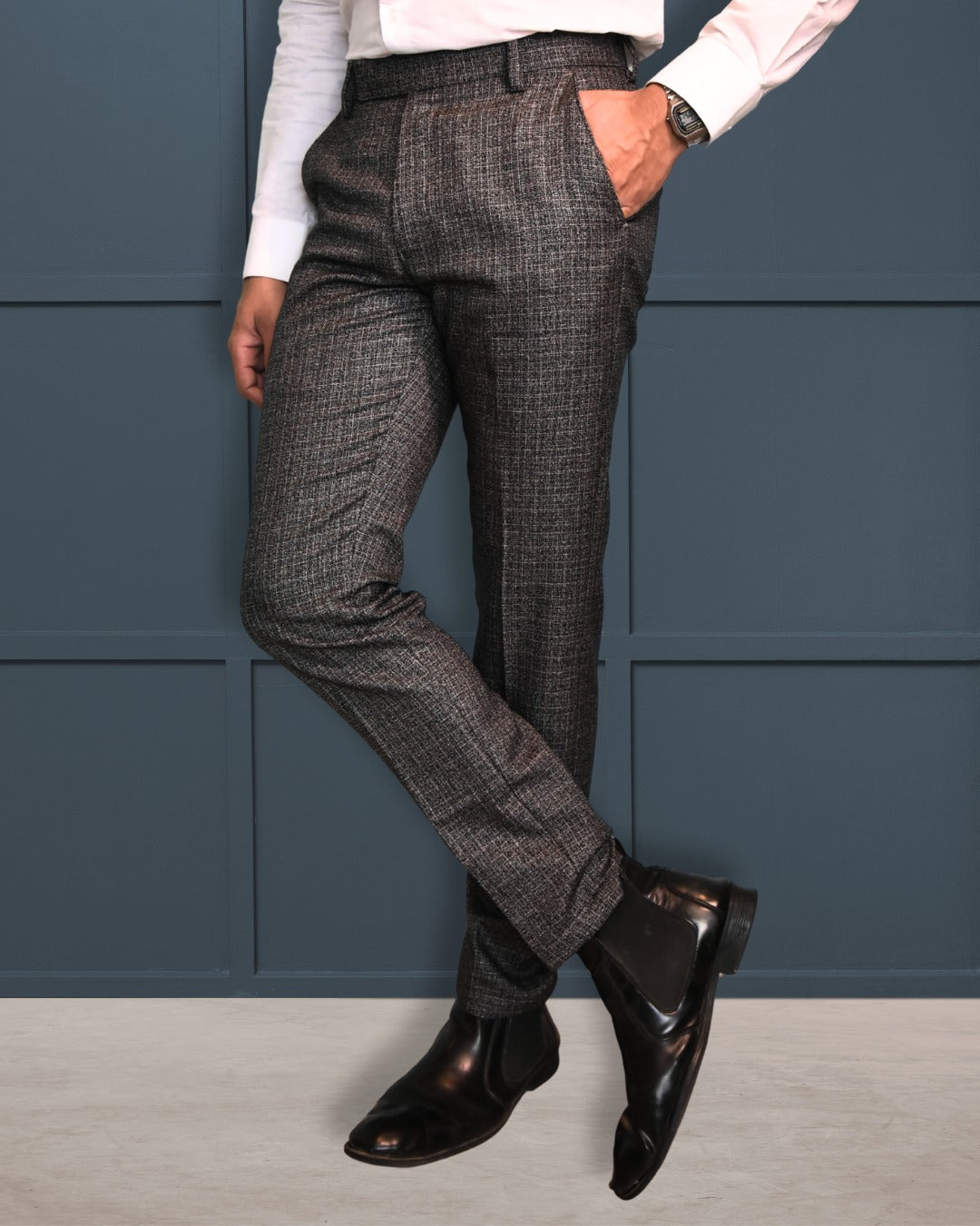 Bodyfuelz Storm Grey Checks Formal Trousers
