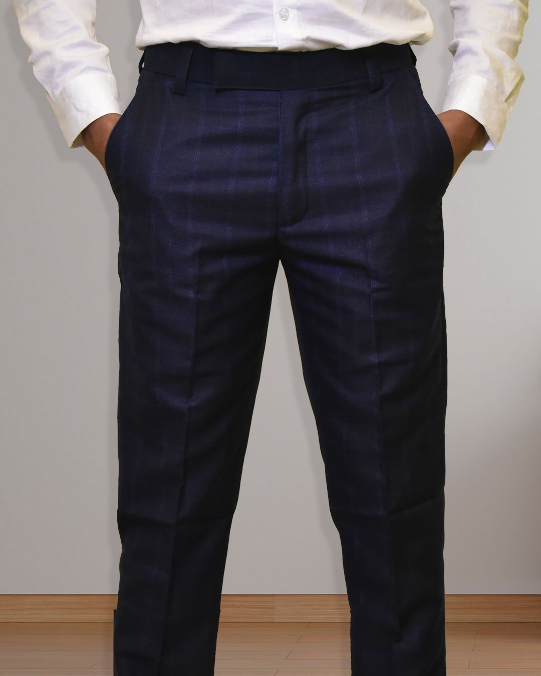 Bodyfuelz Navy Blue Checks Formal Trousers