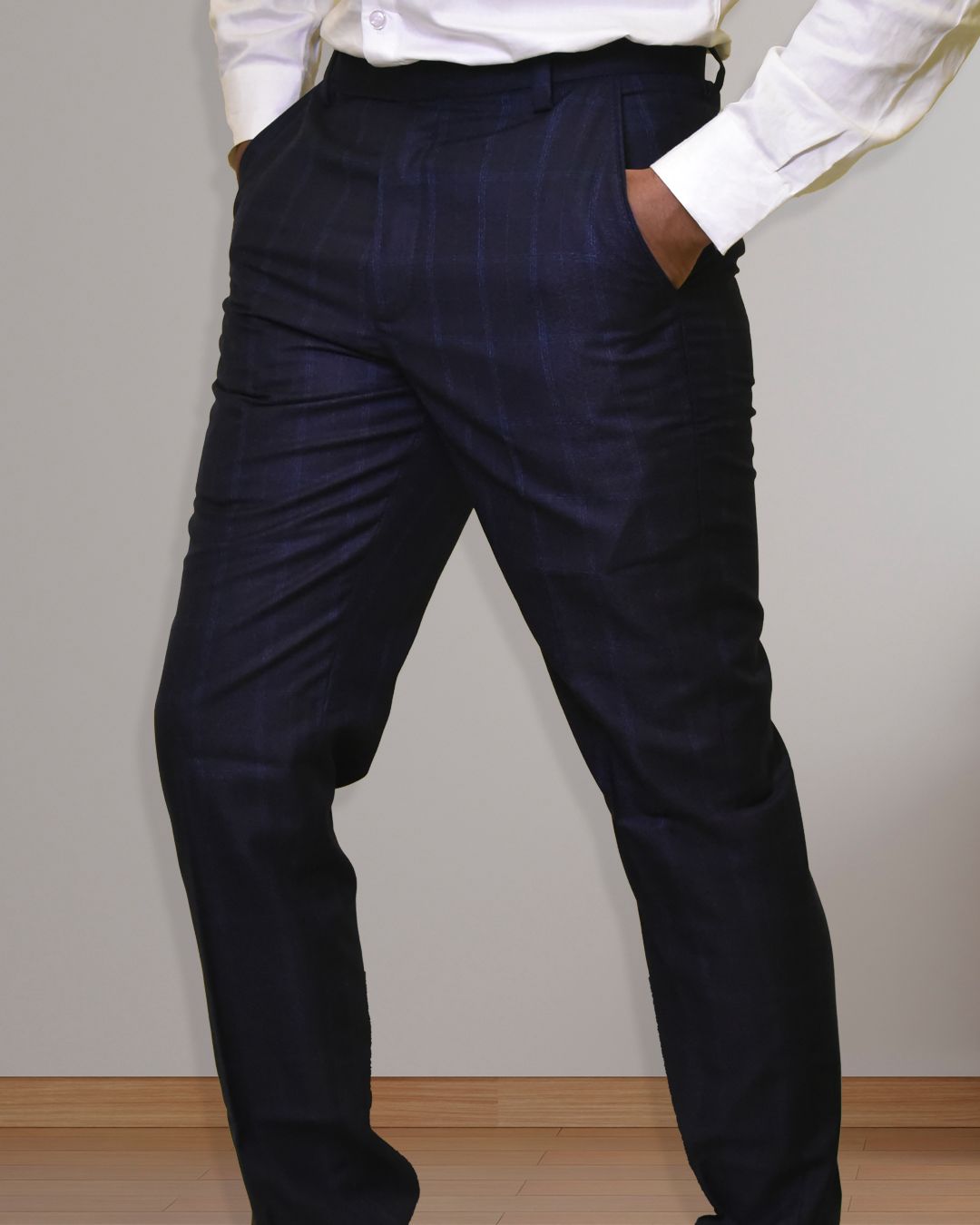 Bodyfuelz Navy Blue Checks Formal Trousers