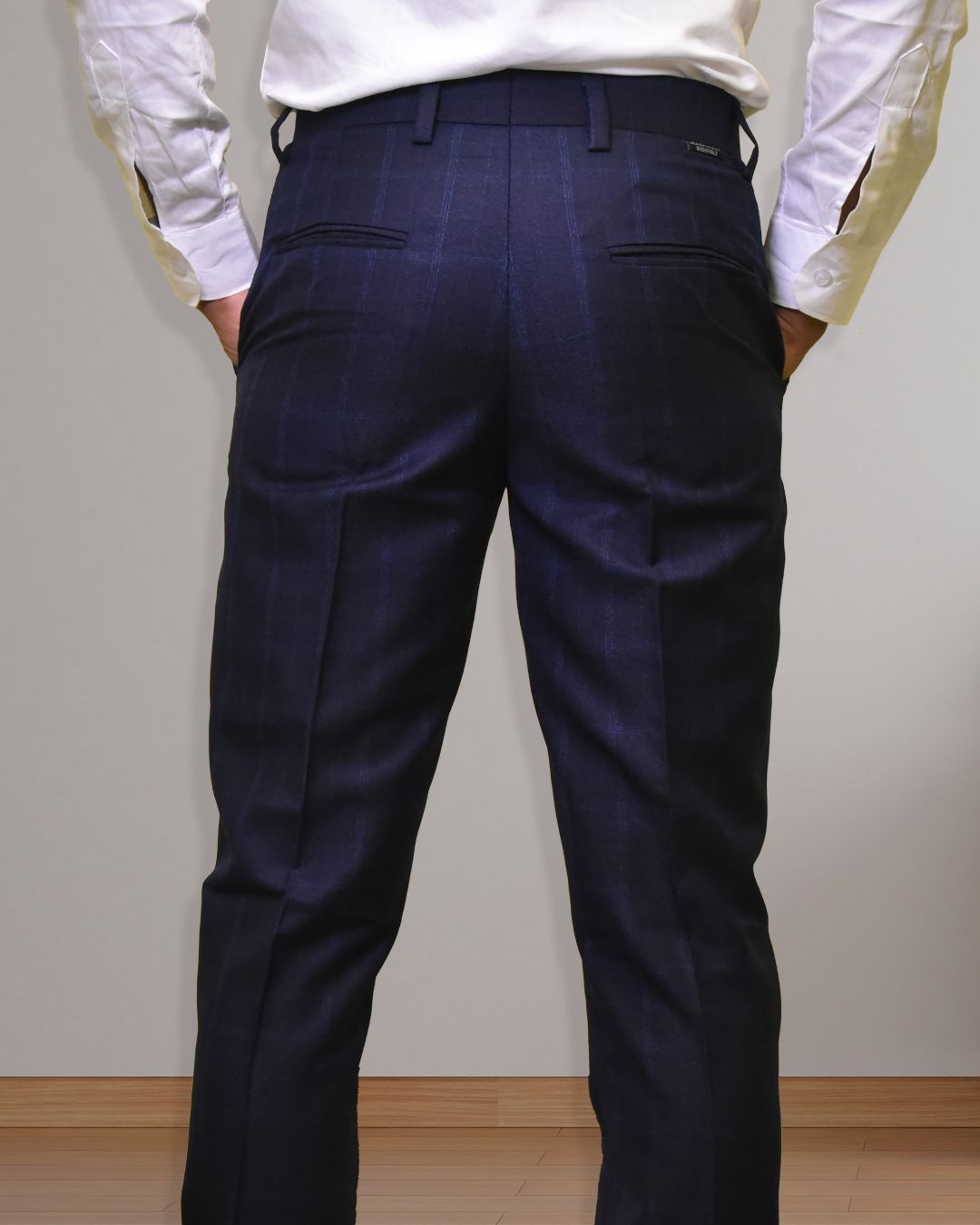 Bodyfuelz Navy Blue Checks Formal Trousers